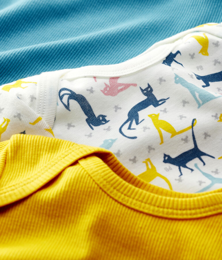 Lot de 3 bodies manches courtes chats b&eacute;b&eacute; en coton et lyocell multicouleur